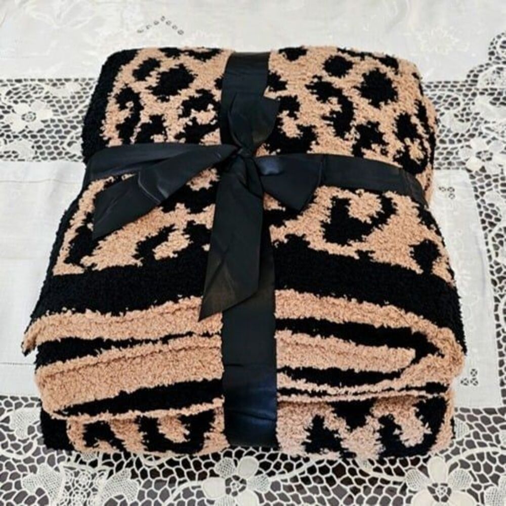 Comfy Blanket Camel/Black 70" x 51" Large Throw  Safari Leopard Print NEW